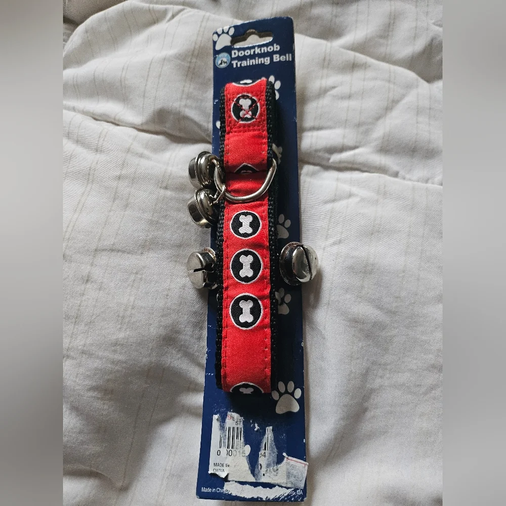 Red Doorknob Training Bell with Paw Print Design
